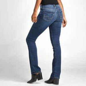 SILVER JEANS Aiko Bootcut Flared Mid Rise Stretchy Dark Denim Blue Size 26